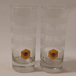 VTG Jack Daniels Tennessee Honey Bee High Ball Whiskey Glass Frosted Stripe 2